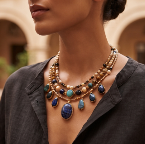 Ocean Tide Gemstone Layered Necklace