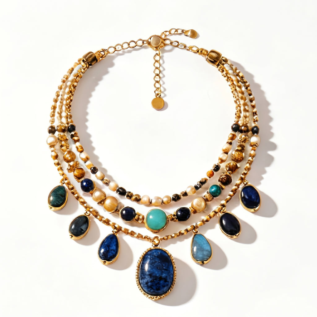 Ocean Tide Gemstone Layered Necklace