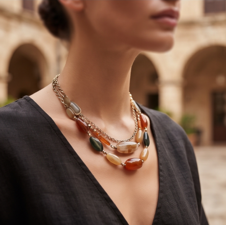 Amber Coast Natural Stone Layered Necklace