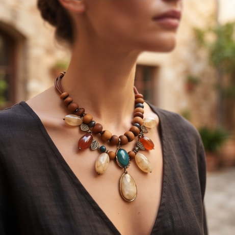 Woodland Amber Artisan Statement Necklace