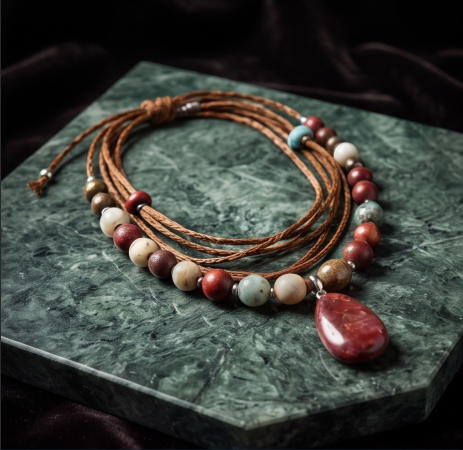 Rustic Harmony Red Jasper Cord Necklace