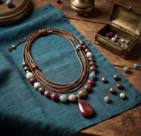 Rustic Harmony Red Jasper Cord Necklace