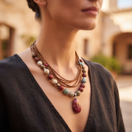 Rustic Harmony Red Jasper Cord Necklace