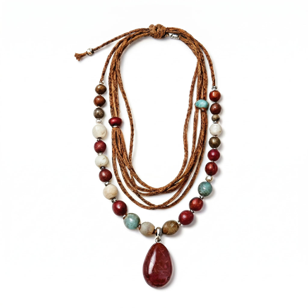 Rustic Harmony Red Jasper Cord Necklace