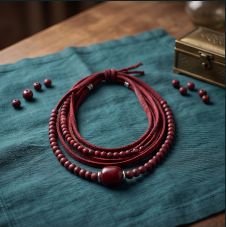 Crimson Velvet Layered Cord Necklace