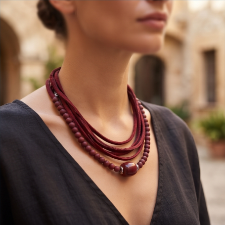 Crimson Velvet Layered Cord Necklace