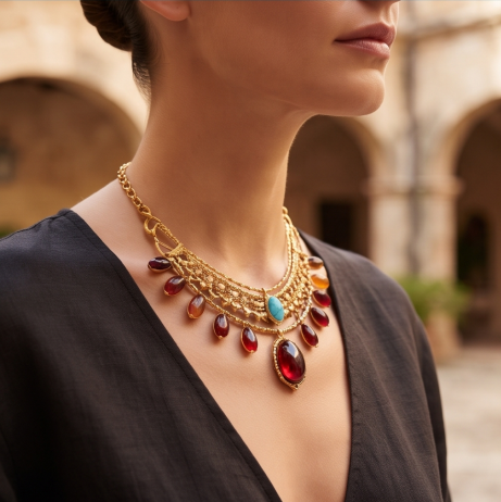 Crimson Aurora Gemstone Statement Necklace