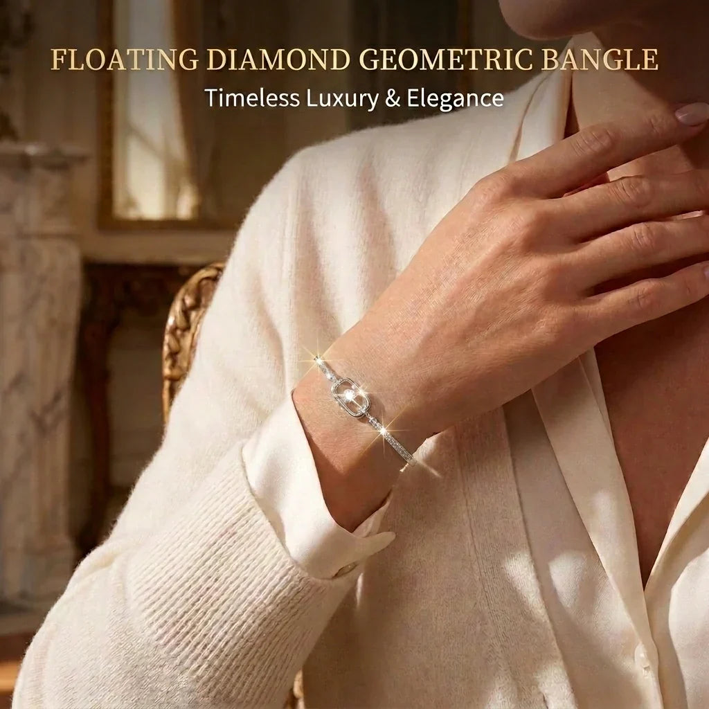 🔥🔥 LAST DAY 90% OFF : Floating Diamond Geometric Bangle – Timeless Luxury &amp; Kinetic Brilliance