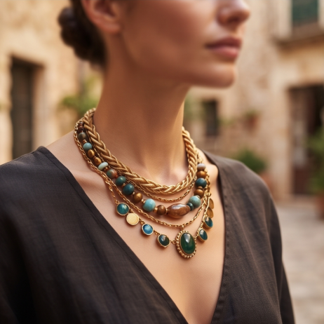 Emerald Horizon Layered Gemstone Necklace