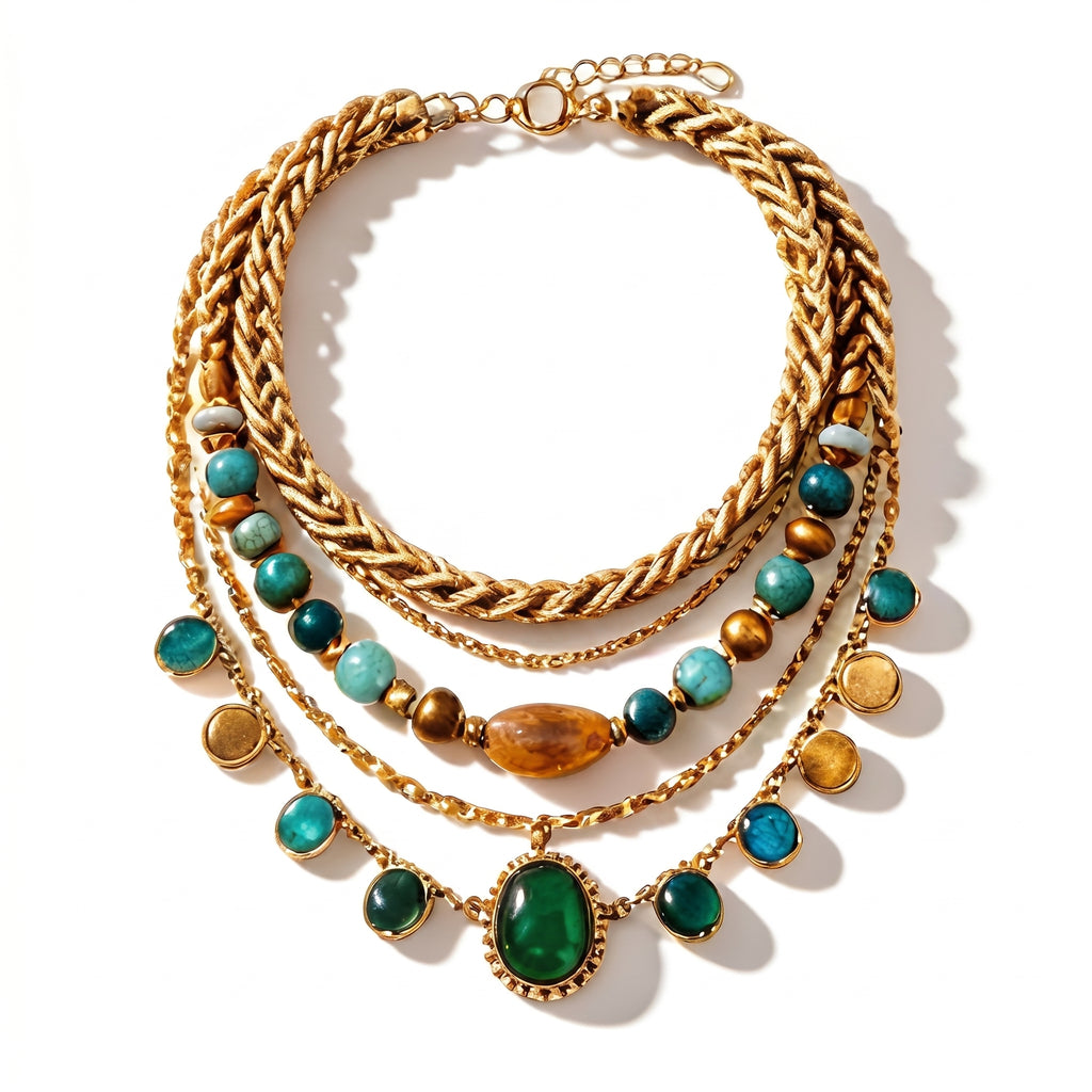 Emerald Horizon Layered Gemstone Necklace