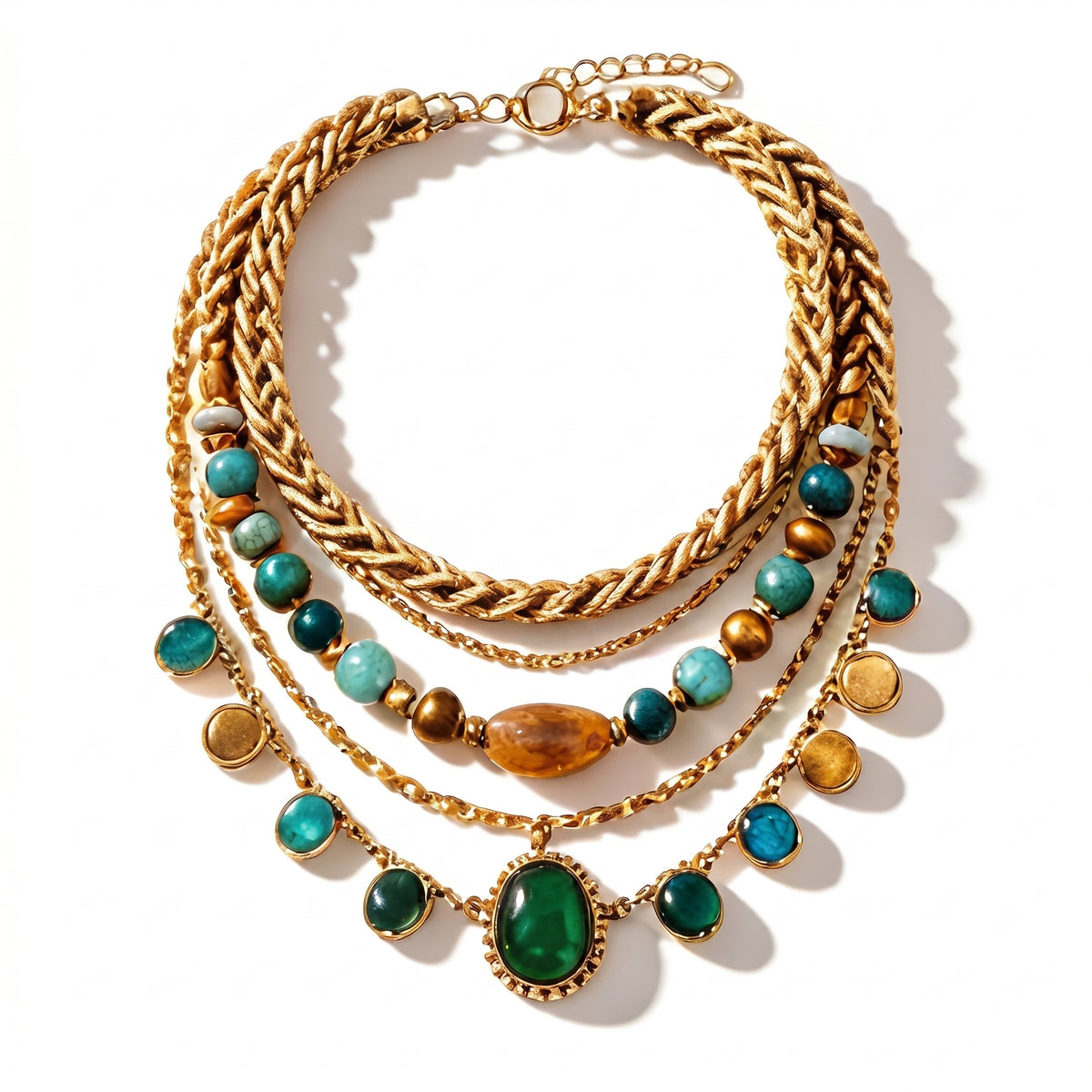 Emerald Horizon Layered Gemstone Necklace