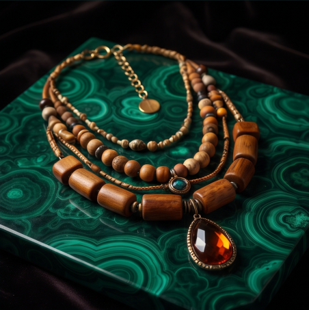 Earth Harmony Wooden Gemstone Layered Necklace