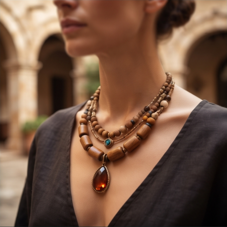Earth Harmony Wooden Gemstone Layered Necklace
