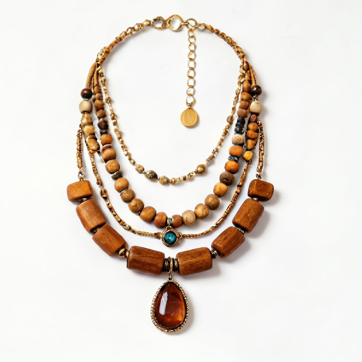 Earth Harmony Wooden Gemstone Layered Necklace