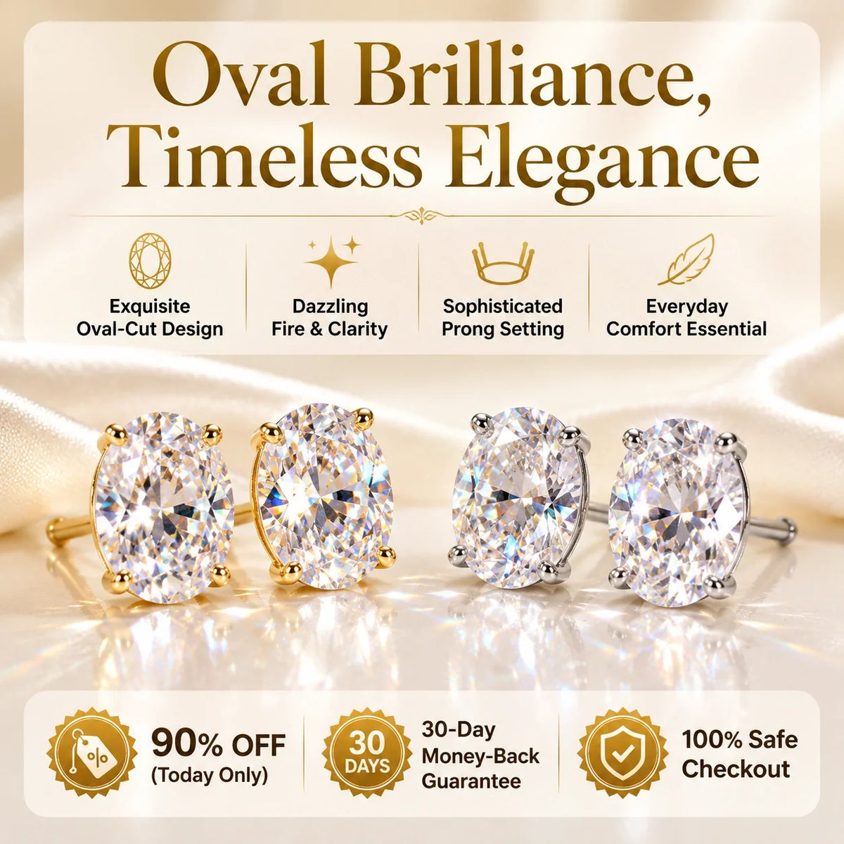 🔥 LAST DAY 90% OFF : The Premium Oval-Cut Moissanite Studs (Passes Diamond Tester!)