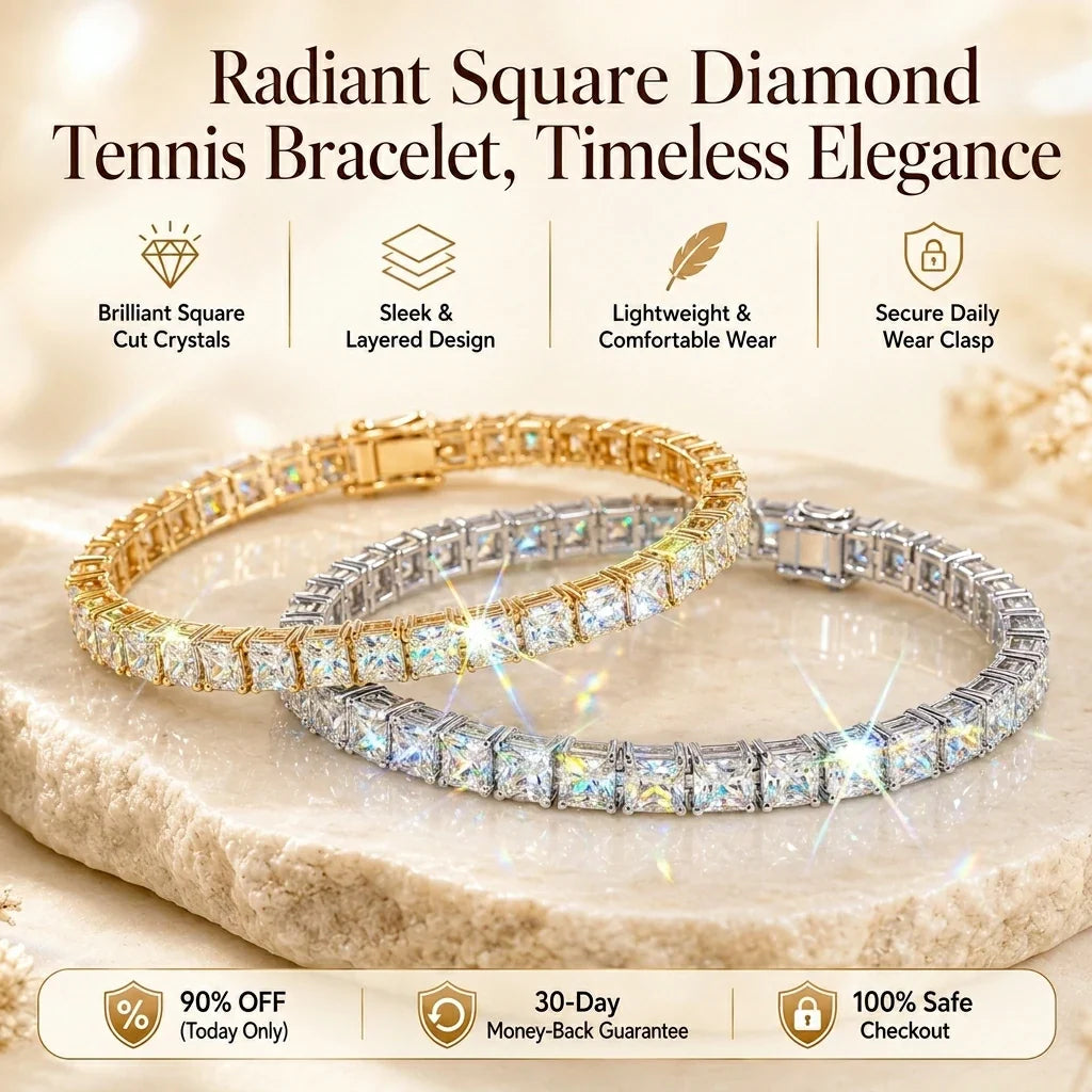 🔥 LAST DAY 90% OFF : Radiant Square Diamond Tennis Bracelet – Seamless Brilliance & Fluid Comfort