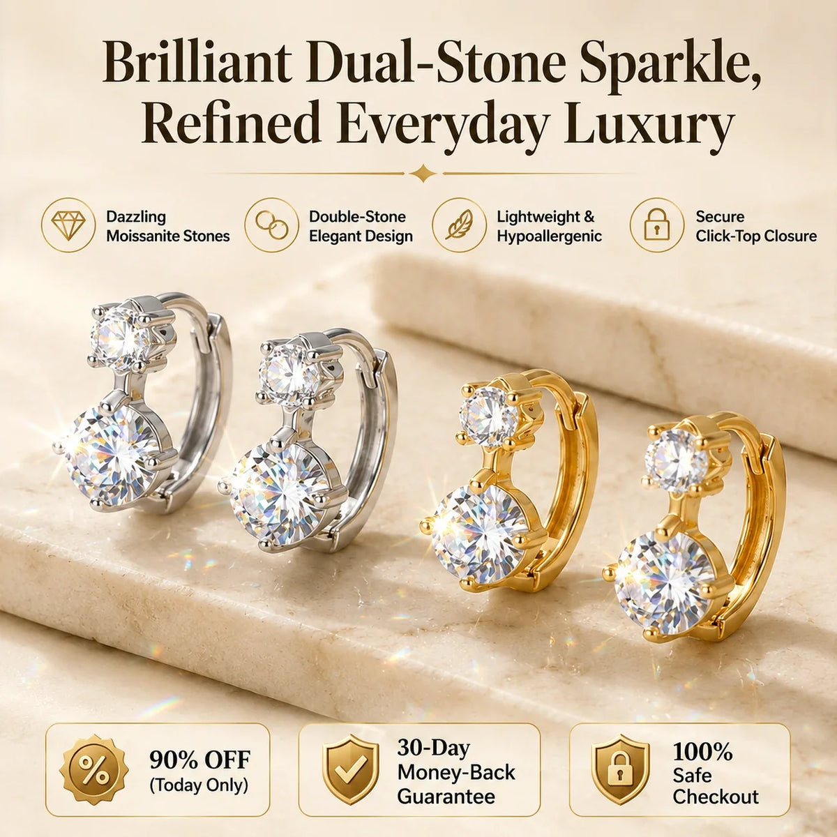 🚨 90% OFF (Today Only): The Brilliant Dual-Stone Huggie Earrings