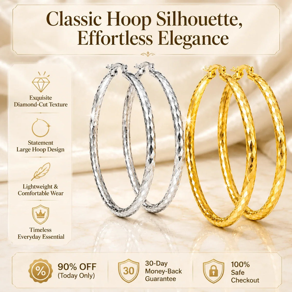 🔥 LAST DAY 90% OFF: The "Diamond-Cut" Lightweight Statement Hoops