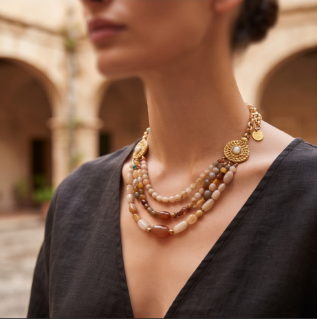 Golden Sand Pearl Layered Necklace