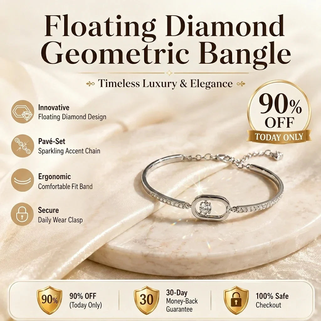 🔥🔥 LAST DAY 90% OFF : Floating Diamond Geometric Bangle – Timeless Luxury &amp; Kinetic Brilliance