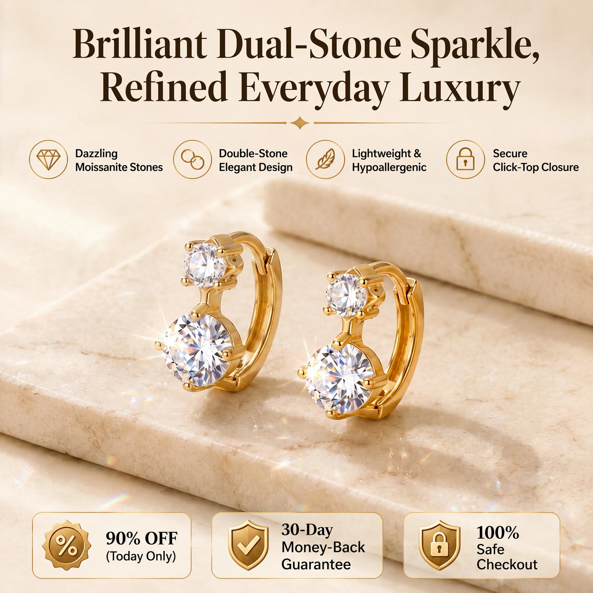 🚨 90% OFF (Today Only): The Brilliant Dual-Stone Huggie Earrings