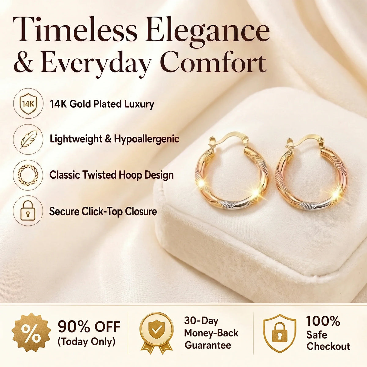 🔥 LAST DAY 90% OFF : The Minimalist "Weightless 14K" Everyday Hoops
