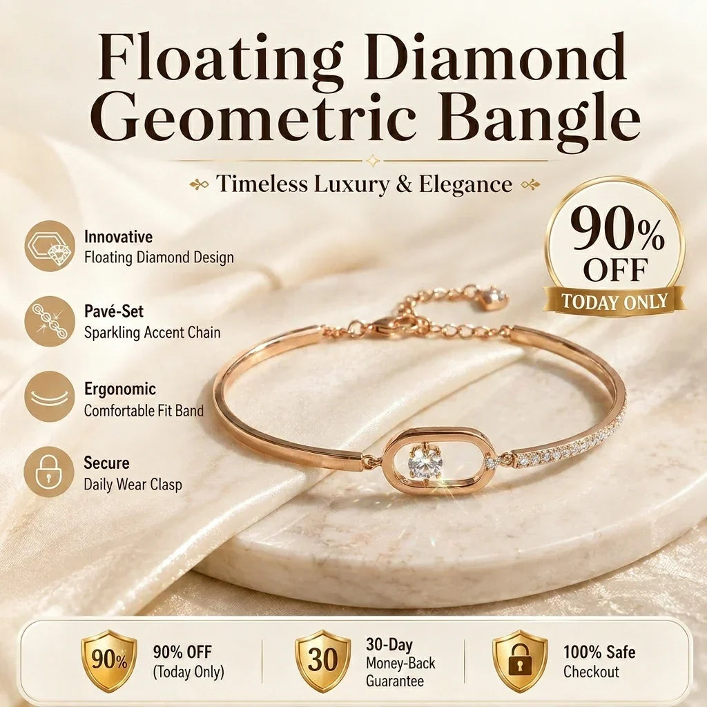 🔥🔥 LAST DAY 90% OFF : Floating Diamond Geometric Bangle – Timeless Luxury &amp; Kinetic Brilliance