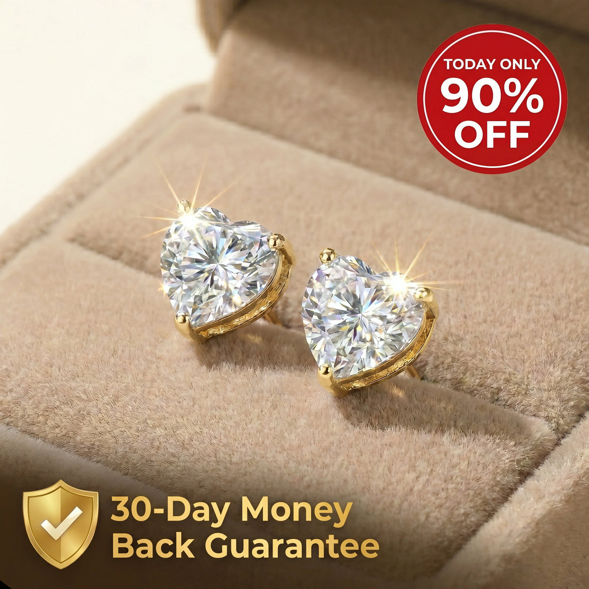 🔥 LAST DAY 90% OFF: Starburst Heart Cut Travel-Safe Flawless Moissanite D-Color VVS1 Stud Earrings in Triple-Gold Plated 925 Silver