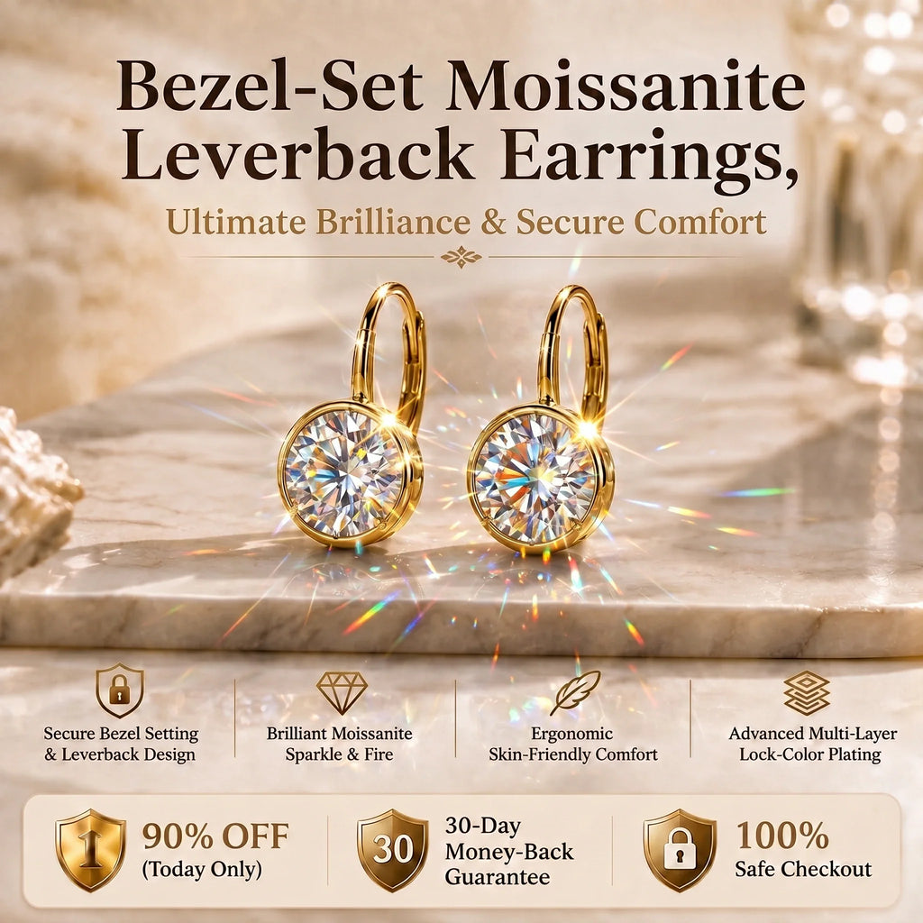 🔥 LAST DAY 90% OFF | Round Bezel Moissanite Leverback Earrings – Clean Circular Detail & Elegant Everyday Movement