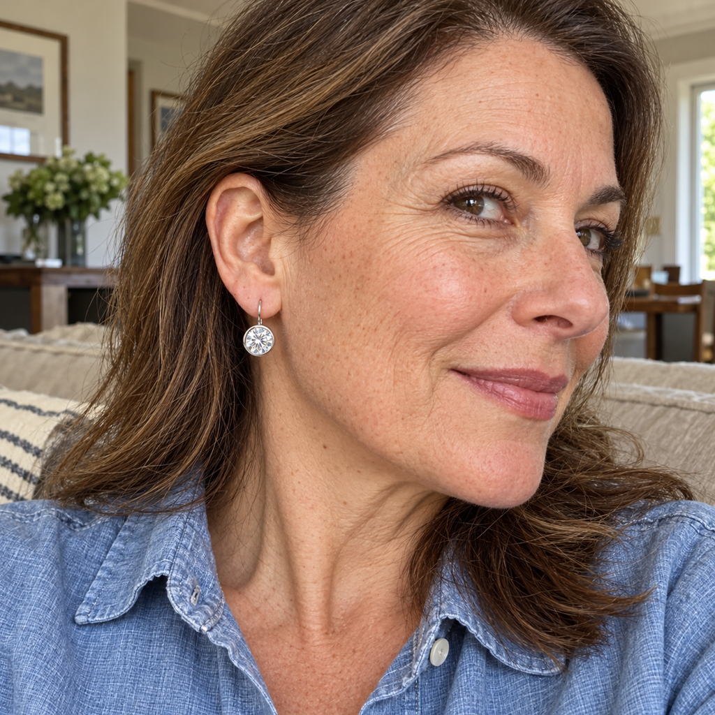 🔥 LAST DAY 90% OFF | Round Bezel Moissanite Leverback Earrings – Clean Circular Detail & Elegant Everyday Movement