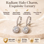 🔥 LAST DAY 90% OFF | Square Halo Moissanite Drop Hoop Earrings – Framed Round Brilliance & Romantic Everyday Movement