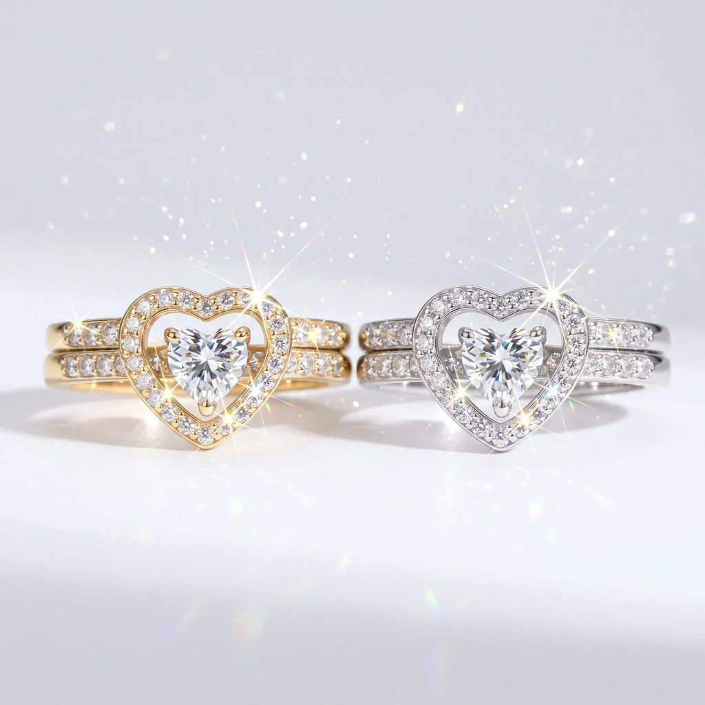 🔥 LAST DAY 90% OFF | Heart-in-Heart Moissanite Stacking Ring Set – Romantic Layered Sparkle & Versatile Two-Piece Styling