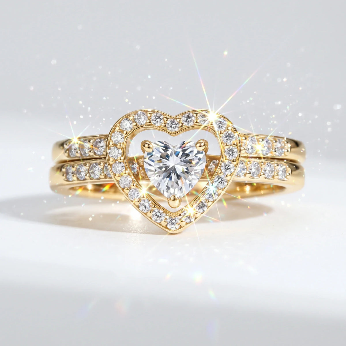 🔥 LAST DAY 90% OFF | Heart-in-Heart Moissanite Stacking Ring Set – Romantic Layered Sparkle & Versatile Two-Piece Styling