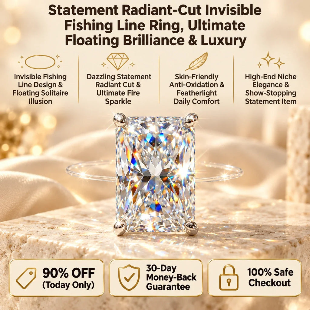 🔥 LAST DAY 90% OFF | Radiant-Cut Invisible-Line Moissanite Ring – Floating Solitaire Brilliance & Barely-There Styling