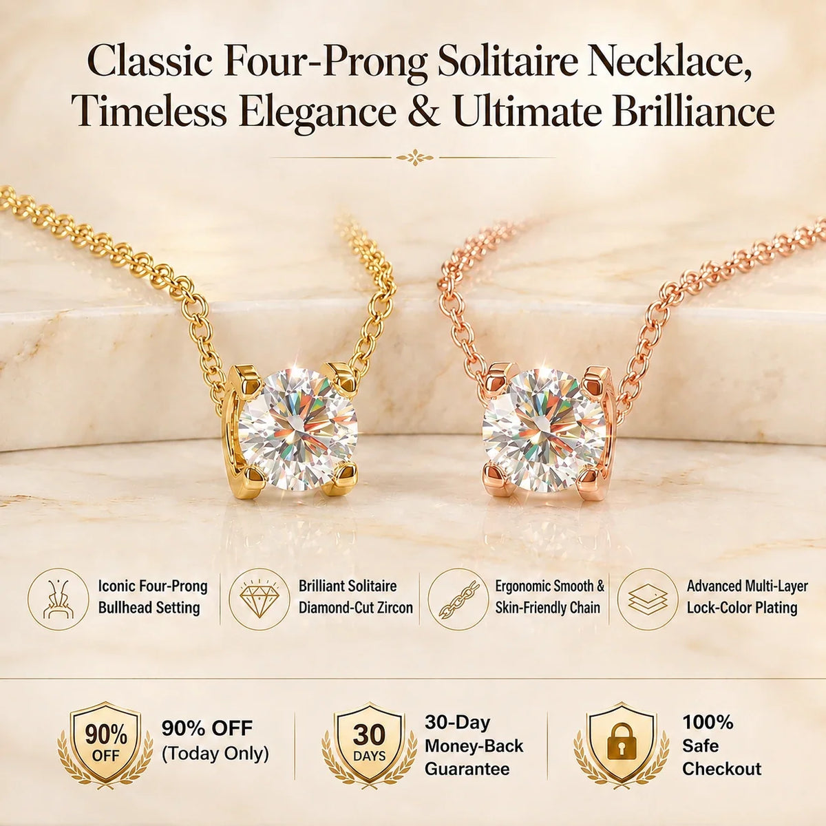 🔥 LAST DAY 90% OFF | Four-Prong Moissanite Solitaire Necklace – A Classic Round Center & Effortless Everyday Styling