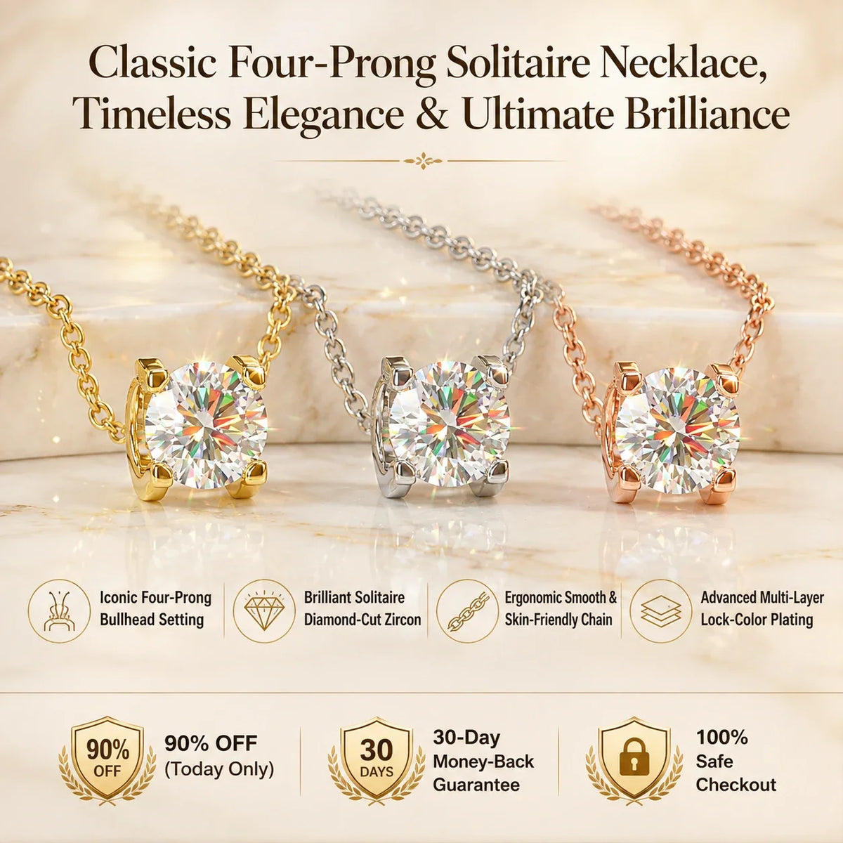 🔥 LAST DAY 90% OFF | Four-Prong Moissanite Solitaire Necklace – A Classic Round Center & Effortless Everyday Styling