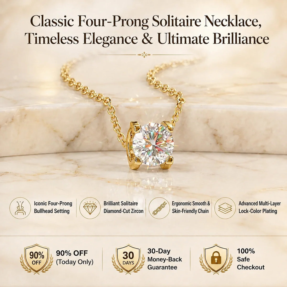 🔥 LAST DAY 90% OFF | Four-Prong Moissanite Solitaire Necklace – A Classic Round Center & Effortless Everyday Styling