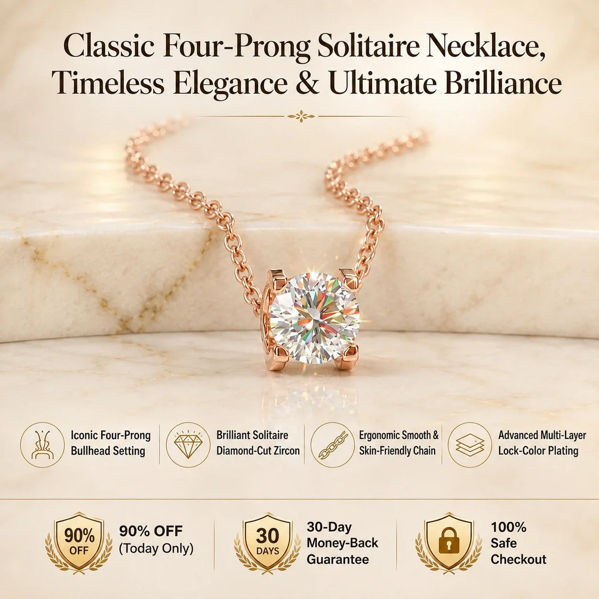 🔥 LAST DAY 90% OFF | Four-Prong Moissanite Solitaire Necklace – A Classic Round Center & Effortless Everyday Styling