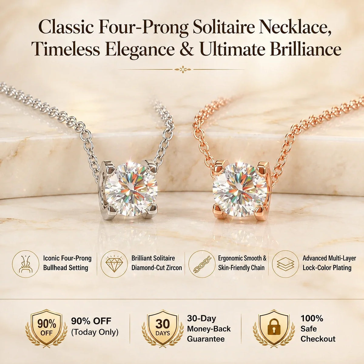 🔥 LAST DAY 90% OFF | Four-Prong Moissanite Solitaire Necklace – A Classic Round Center & Effortless Everyday Styling